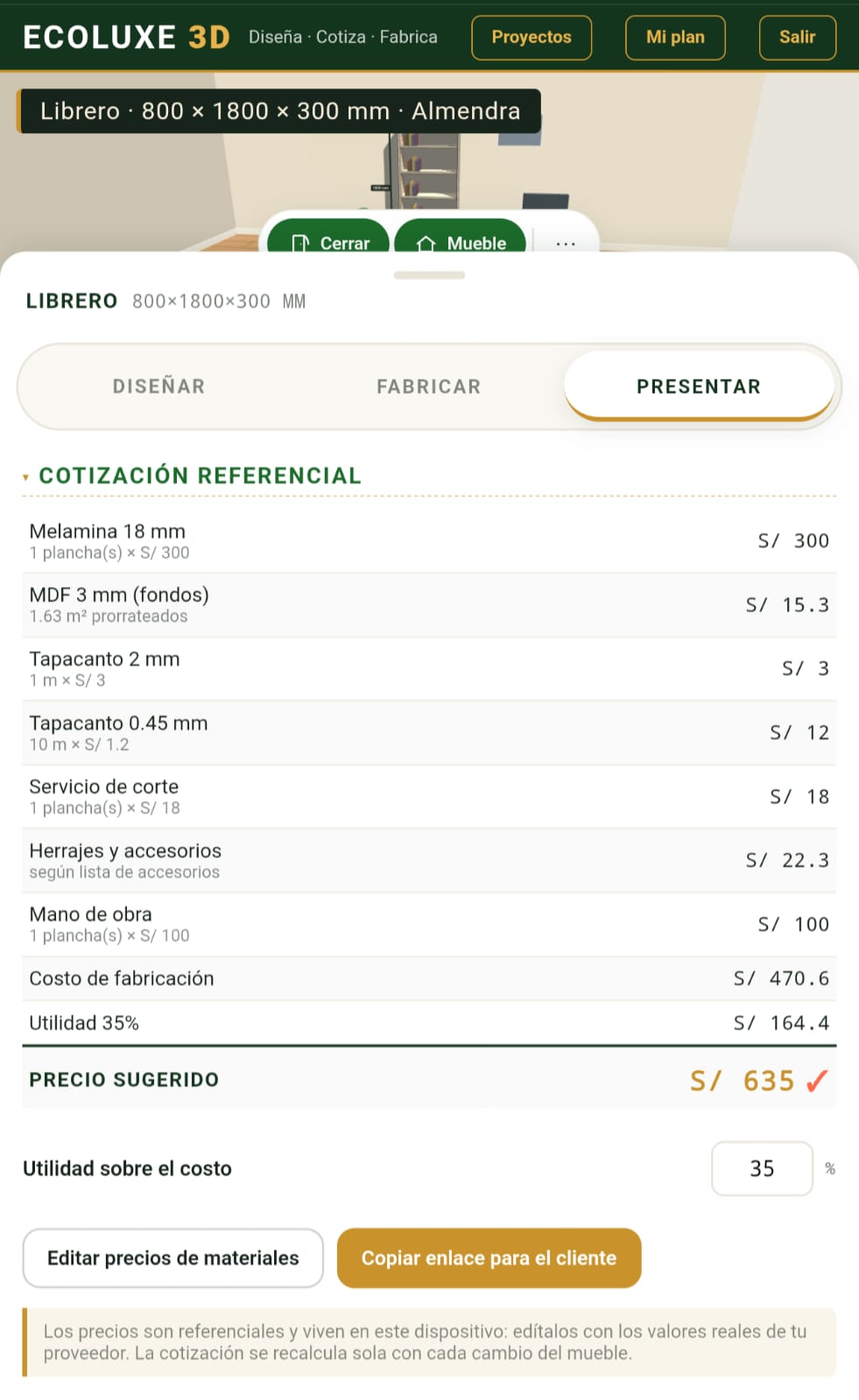 Cotización lista para compartir con el cliente